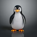 Cute Black and White Penguin with Orange Beak and Feet on Gray Reflective Background