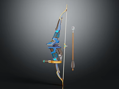 Blue And Gold Decorative Bow With Arrow And Intricate Design Details 3d model