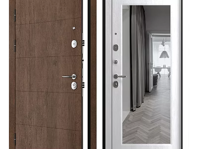 Modern Wooden Hinged Door With Brown Finish And Glass Panel White Frame Interior View 3d model