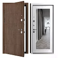 Modern Wooden Hinged Door With Brown Finish And Glass Panel White Frame Interior View