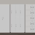 White Storage Lockers With Different Designs Including Double Door And Multi Compartment Units 3d model