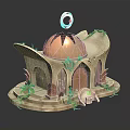 Cartoon Scene Featuring Stone Building With Golden Dome Vines Steps And Glowing Elements 3d model