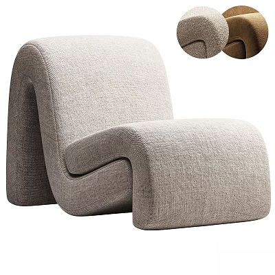 Modern Gray Fabric Leisure Chair With Curved Lines And Stitched Details 3d model
