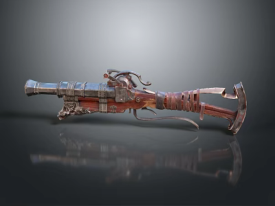 Intricate Vintage Mechanical Firearm With Metal Wooden Structure And Leather Straps 3d model