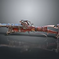 Intricate Vintage Mechanical Firearm With Metal Wooden Structure And Leather Straps