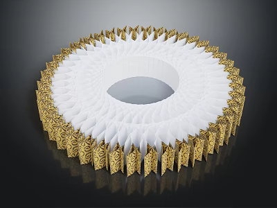 White And Gold Decorative Circular Hat With Intricate Floral Pattern Design 3d model