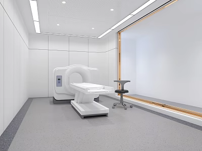 Modern Medical Examination Room With CT Scanner Examination Table And White Interior 3d model