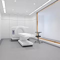 Modern Medical Examination Room With CT Scanner Examination Table And White Interior
