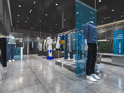 Modern Clothing Store Interior With Mannequins And Trendy Casual Apparel 3d model