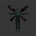 Futuristic Black Armored Character With Red Glowing Wings And Extended Arms