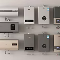 Various Types Of Water Heaters In White And Gray For Daily Use Appliances
