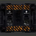 Black Medical Supplies Box With Orange Stripes And Red Warning Logo