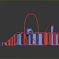 Colorful Playground Structure Featuring Red Curved Slide Blue Pillars And Gray Base