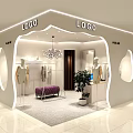 Modern Clothing Store Interior With White Decor Chandelier Clothing Racks Mannequin And Purple Sofa