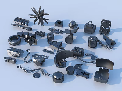 Collection Of Various Mechanical Parts Including Gears Brackets And Connectors 3d model