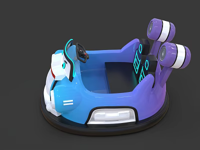 Colorful Kids Bumper Car With Blue Purple Body Steering Wheel And Neon Lights 3d model