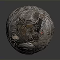 Antique Carved Spherical Sculpture Featuring Intricate Surface Patterns Holes and Cracks