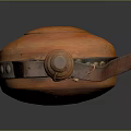 Orange Wooden Wine Flask With Leather Strap On Gray Background
