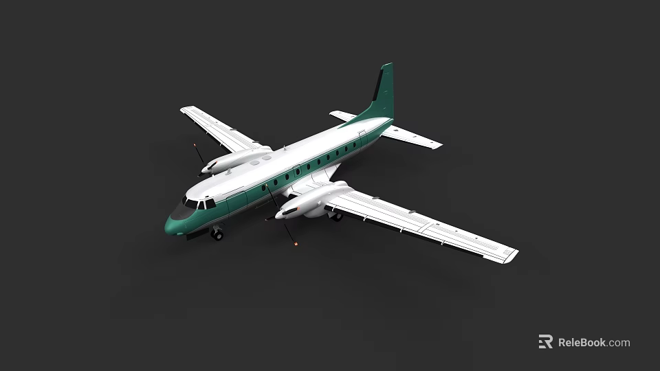 Green And White Twin Engine Passenger Airplane With Extended Wings And Fuselage Design 3d model 