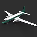 Green And White Twin Engine Passenger Airplane With Extended Wings And Fuselage Design