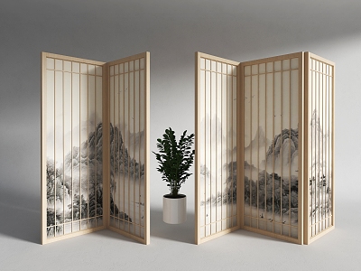 New Screen Landscape Painting Partition Study Tea Room Screen New Folding Screen Landscape Traditional Chinese Painting Partition 3d model