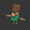 Cartoon Game Movie Character With Wooden Stump Head Purple Glasses Pink Nose Green Beads