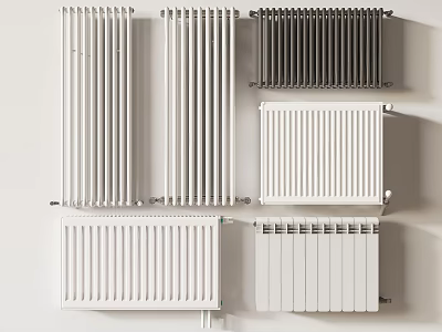 Modern Wall Mounted Radiators with Various White and Black Designs for Home Heating 3d model