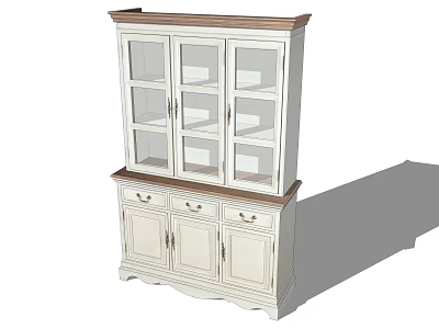 Classic White Bookcase With Glass Doors Drawers Cabinet Doors And Wooden Top 3d model