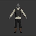 Game Movie Character With Gray Skin Bald Head White Shirt Dark Vest And Red Boots