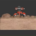 Detailed Red Mechanical Weapon with Tripod Stand on Rocky Sandy Base