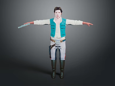 Adventurous Character With Teal Vest White Long Sleeve Gray Pants And Weapon Arms Outstretched 3d model