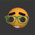 Game Movie Character With Yellow Smiling Face Wearing Brown Glasses Black Eyebrows Blush On Cheeks