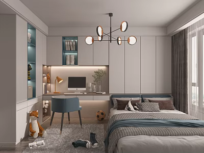 Modern Tatami Bedroom Interior With Bed Desk Chair And Cabinets 3d model