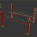 Red Two Post Car Lift With Parallel Platforms And Support Structures 3d model