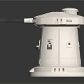 White Cylindrical Industrial Device With Black Handle And Red Indicator Lights On Base Structure