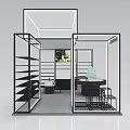 Modern SLENDER Exhibition Booth With Black Metal Frame Display Counter And Chairs