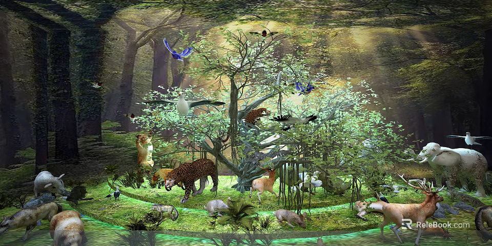 Reptiles Thriving in Lush Forest Habitat with Green Trees and Diverse Wildlife 3d model 