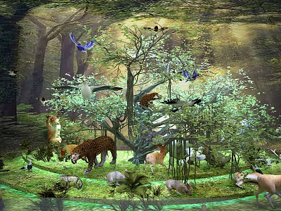Reptiles Thriving in Lush Forest Habitat with Green Trees and Diverse Wildlife 3d model