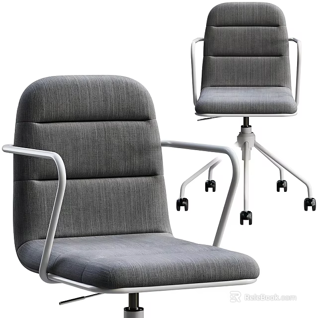 Modern Gray Fabric Leisure Chair With Metal Armrests And Rolling Wheels 3d model 