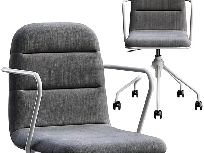 Modern Gray Fabric Leisure Chair With Metal Armrests And Rolling Wheels 3d model