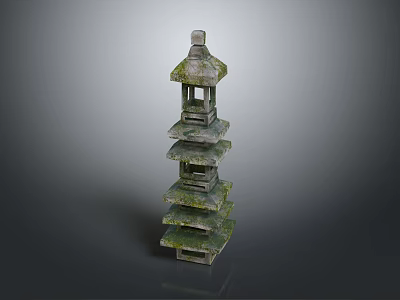 Multi Tiered Moss Covered Stone Pillar With Traditional Architectural Design Structure 3d model