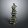 Multi Tiered Moss Covered Stone Pillar With Traditional Architectural Design Structure 3d model