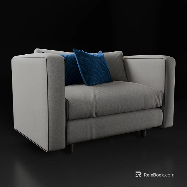 Light Gray Fabric Single Sofa with Blue Patterned Pillow and Modern Design Style 3d model