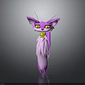 Cute Purple Cartoon Cat With Yellow Eyes And Green Gem Collar Standing On Dark Background