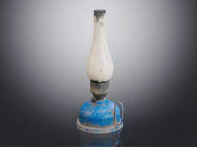Vintage Oil Lamp With Blue Base White Glass Shade And Classic Worn Design 3d model
