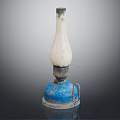 Vintage Oil Lamp With Blue Base White Glass Shade And Classic Worn Design