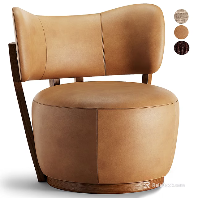 Modern Brown Leather Single Sofa With Wooden Legs And Upholstered Design 3d model 