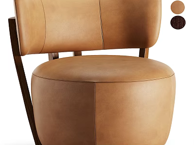Modern Brown Leather Single Sofa With Wooden Legs And Upholstered Design 3d model