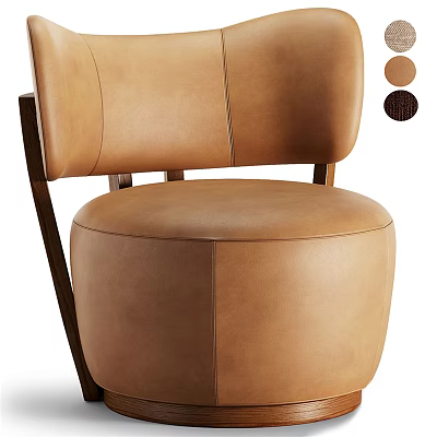 Modern Brown Leather Single Sofa With Wooden Legs And Upholstered Design 3d model