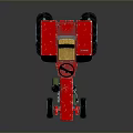 Red Toy Tractor With Yellow Seat Large Black Tires And Blue Rims